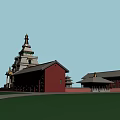Traditional Ancient Multi Tiered Pagoda Complex With Red Walls Gray Roofs And Courtyard