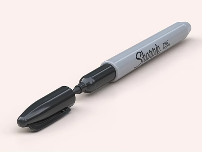 Gray Sharpie Permanent Marker With Black Cap 3d model