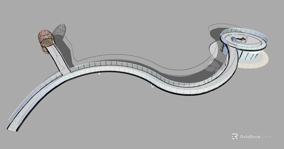 Winding Landscape Bridge Design With Modern Curved Structure And Scenic Pathways 3d model