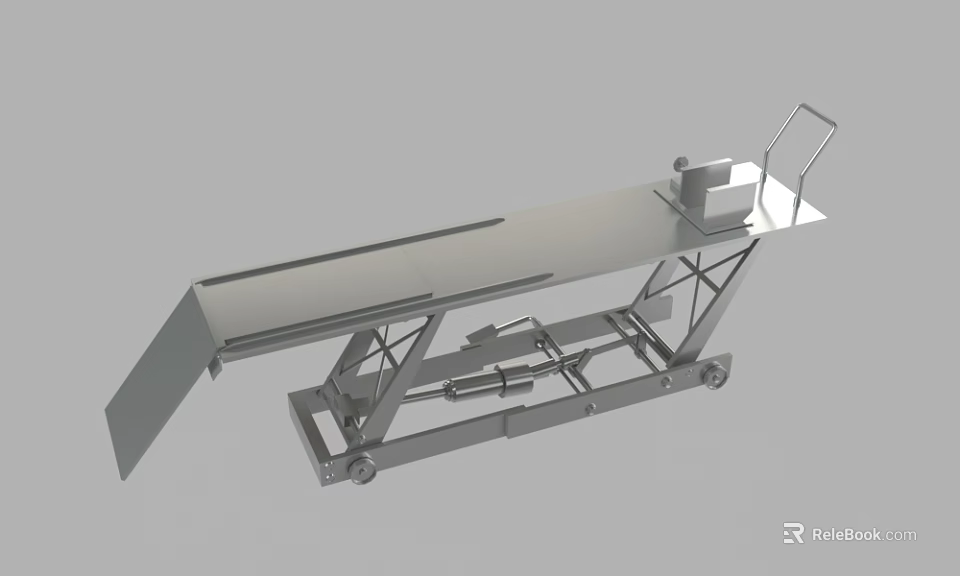 Industrial Wheeled Hydraulic Lifting Platform With Metal Frame Tilted Surface And Control Unit 3d model 