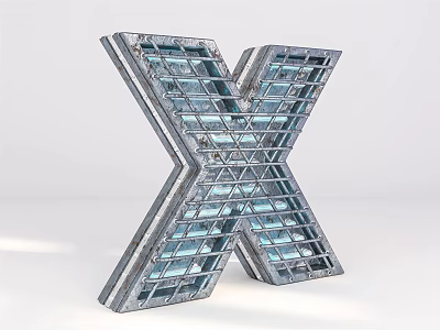 Decorative Modern Industrial Metal Letter X With Grid Structure And Metallic Finish 3d model