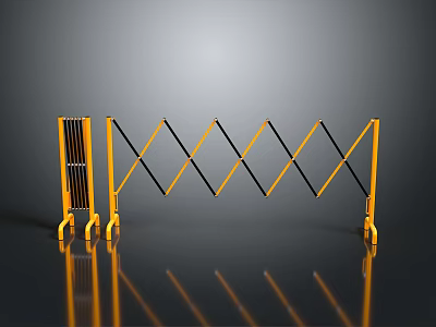 Yellow And Black Retractable Safety Barrier With Expandable Design For Construction Isolation 3d model