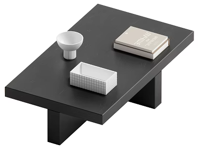 Modern Minimalist Black Coffee Table With White Cup Book And Grid Box 3d model