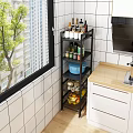 Black Multi tier Bathroom Cabinet Rack with Storage Shelves and Wheels
