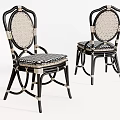 Rattan Accent Chairs With Round Back Striped Cushion Black And Beige Vintage Design