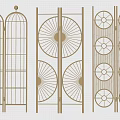 Elegant Golden Metal Room Dividers With Circular Radial And Grid Pattern Designs