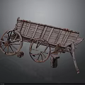 Vintage Wooden Wagon With Large Spoked Wheels And Rustic Wooden Planks