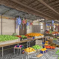 Fresh Fruits Vegetables Mall Store With Colorful Produce Display And Baskets