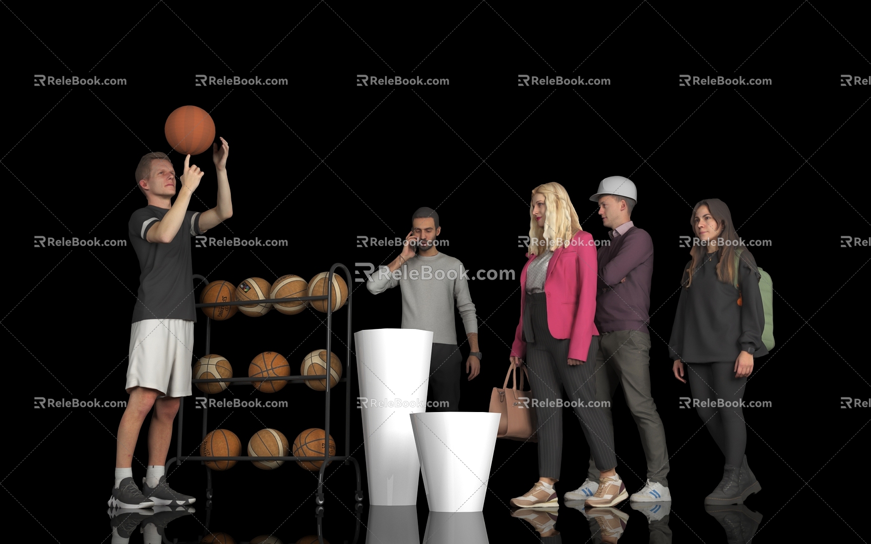 Basketball Players Sports Call Men Women Students School Bag Backpack Pedestrian Passers-by Standing Posture Scene Model Atmosphere 3d model