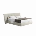 Modern Light Colored Tufted Headboard Double Bed With White Sheets And Dark Blanket 3d model