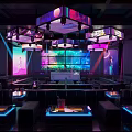 Vibrant Bar Interior With Neon Lights Stage Large Screens And Comfortable Seating 3d model