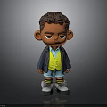 Cute Cartoon Character Figurine With Curly Hair Black Jacket Yellow Vest And Blue Shorts