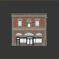Traditional Two Story Red Brick Building With Arched Doorways And Stone Trim