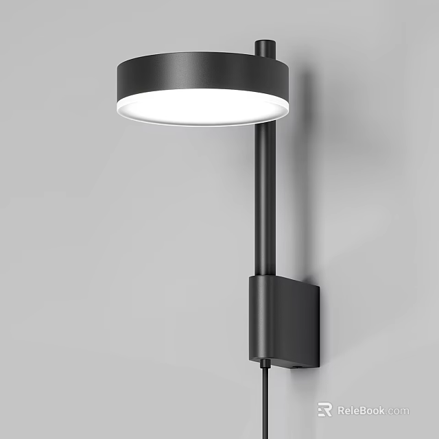 Modern Black Wall Lamp Design with White Light Mounted on Wall 3d model 
