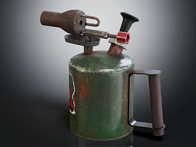 Vintage Industrial Green Rusty Metal Blowtorch With Handle And Nozzle Design 3d model