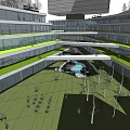 Modern Commercial Complex Design With Open Courtyard Green Spaces And Glass Facade