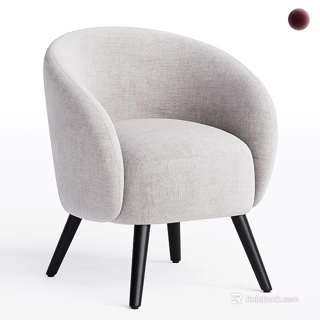 Light Gray Upholstered Accent Chair With Curved Armrests Black Legs Modern Design 3d model 