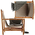 Comfortable Wooden Accent Chairs With Woven Seat Green Cushion And Striped Blanket