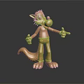 Golden Cartoon Animal Sculpture Standing With Exaggerated Expression Metallic Finish
