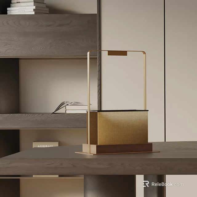 Stylish Modern Table Lamp With Metal Frame And Wooden Base For Home Interior 3d model 