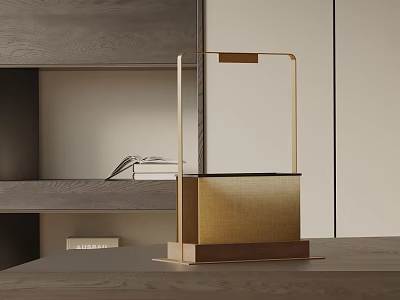 Stylish Modern Table Lamp With Metal Frame And Wooden Base For Home Interior 3d model