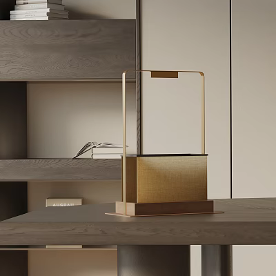 Stylish Modern Table Lamp With Metal Frame And Wooden Base For Home Interior 3d model