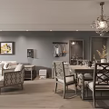 Elegant Living and Dining Room Interior With White Sofa Coffee Table And Chandelier