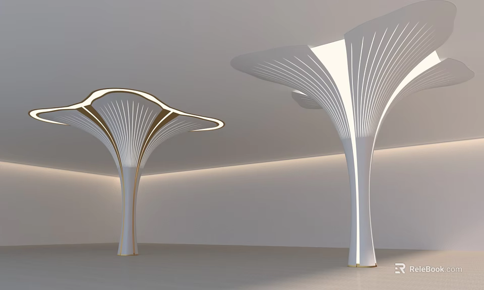 Modern Fan Shaped Columns With White Gold Accents And Integrated Lighting In Contemporary Interior 3d model 