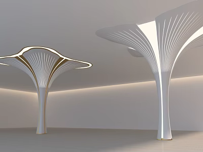 Modern Fan Shaped Columns With White Gold Accents And Integrated Lighting In Contemporary Interior 3d model