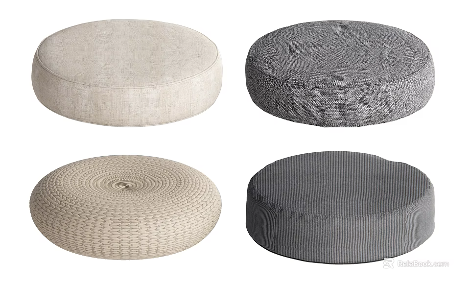 Round Daily Living Cushions with Various Colors and Textured Fabrics for Home Seating 3d model 