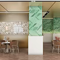 Elegant Modern Restaurant Interior With Pendant Lights Green Plant Wall Round Marble Tables And Patterned Tiles
