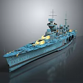 Detailed Blue Battleship Model Featuring Deck Turrets And Realistic Structural Design 3d model