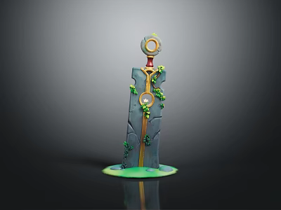 3D Model Fantasy Weapon With Circular Top Vines Green Base And Columnar Structure 3d model