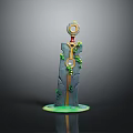 3D Model Fantasy Weapon With Circular Top Vines Green Base And Columnar Structure 3d model