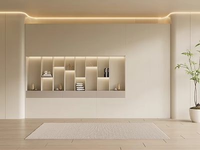 Modern Minimalist Bookcase Design With Open Shelves And Built In Lighting For Living Room Interior 3d model
