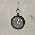 Black Round Wall Clock Hanging On Gray Wall With Green Plant Branches 3d model