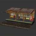 Detailed Miniature Train Station Platform With Corrugated Roof Benches Vending Machine Steps And Railway Tracks