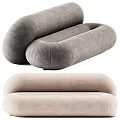 Modern Curved Gray And Beige Upholstered Sofa Set With Rounded Design 3d model