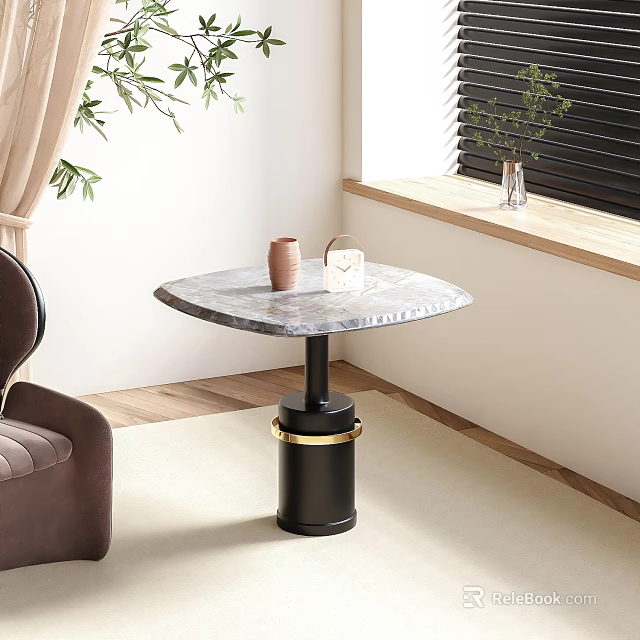 Elegant Marble Top Side Table With Black Gold Accent Base In Living Room Space 3d model 