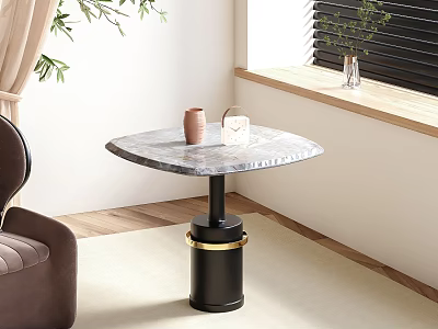 Elegant Marble Top Side Table With Black Gold Accent Base In Living Room Space 3d model