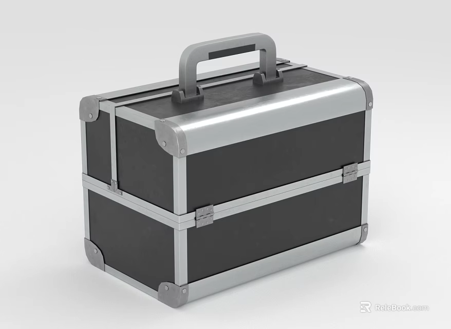 Black And Silver Metal Frame Hard Case With Secure Handle And Latches 3d model