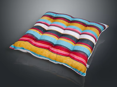 Colorful Striped Sofa Stool Cushion With Red Yellow Blue White Black Colors 3d model