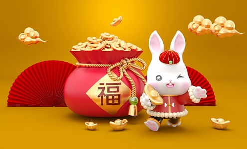 New Chinese Style Meichen Rabbit Year Creative Festive Cartoon 3d model