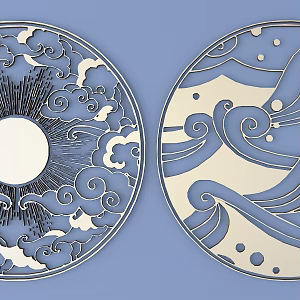 Chinese Metal Carved Clouds Sun and Moon Carved Chinese Pattern Hollow Carved Traditional Carved 3d model