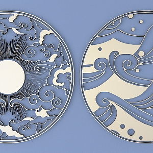 Chinese Metal Carved Clouds Sun and Moon Carved Chinese Pattern Hollow Carved Traditional Carved 3d model