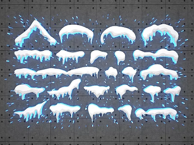 Blue Glowing Ice Crystals And Icicle Decorative Elements For Design 3d model