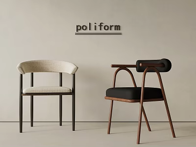 Light Beige And Black Upholstered Dining Chairs By Poliform With Metal And Wooden Frames 3d model