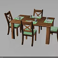 Wooden Dining Table And Chairs With Green Placemats Plates Cups And Cross Back Design
