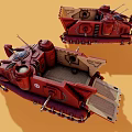 Red Armored Vehicle Model With Tracks Cannon And Interior Details