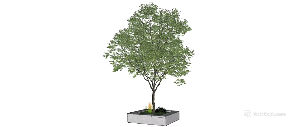 Lush Green Arbor With Square Concrete Planter And Fresh Outdoor Foliage 3d model 
